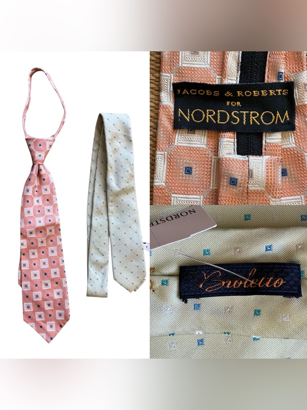 Nordstrom Little Boys Silk Necktie Lot Jacobs & Roberts Borcello Two Ties NEW